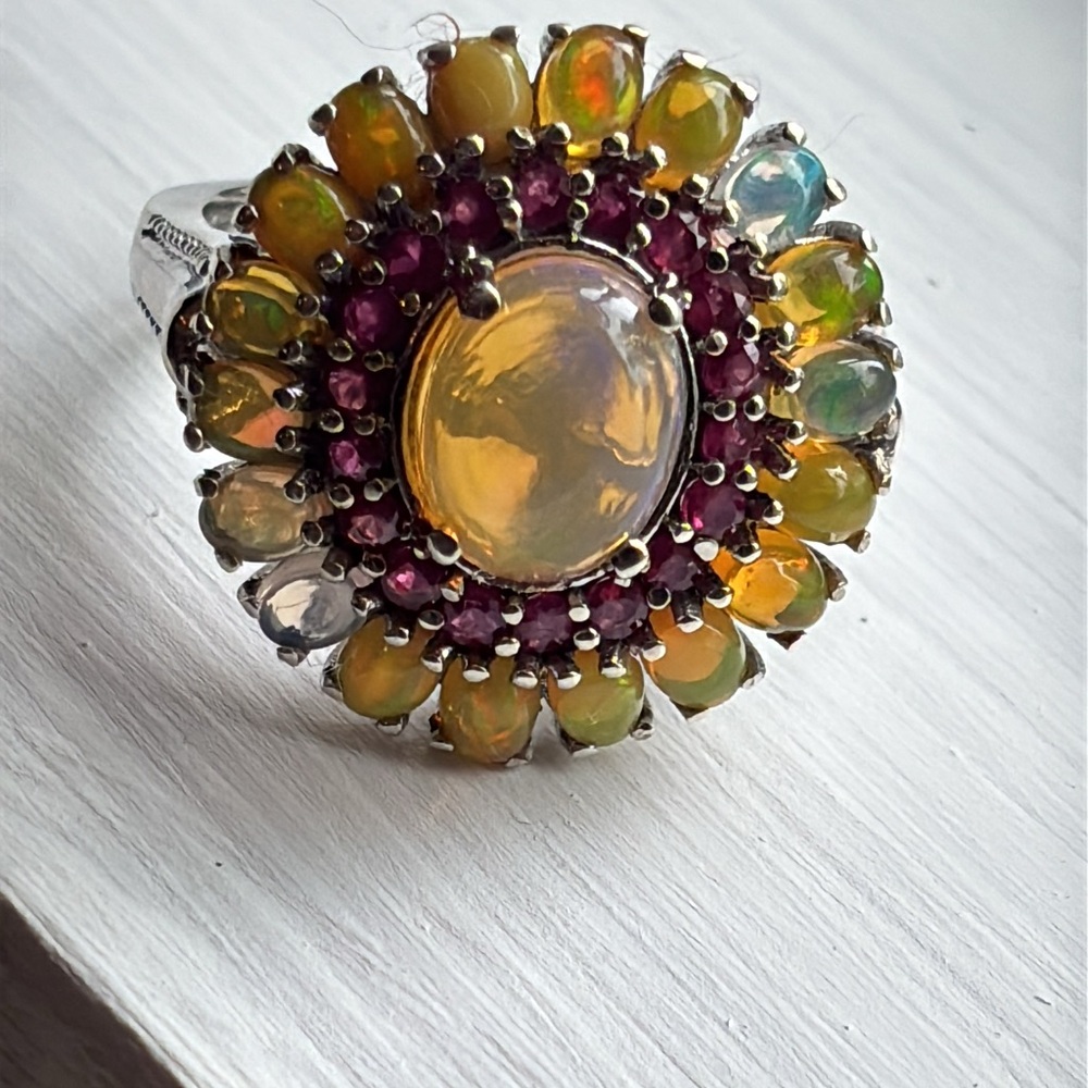 Opal And Ruby Sterling Silver Ring - image 6